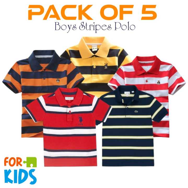 Stylish%20Pack%20Of%203%20&%205%20%20Plain%20Polo%20Stripes%20Shirt%20For%20Kids%20-%20Image%202
