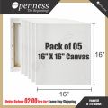 Openness Custom Sizes Primed Canvases, Size 16x20 Pack of 05, Best for Painting and Artwork. 