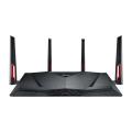 AC3100 Dual Band Gigabit WiFi Gaming Router with MU-MIMO, supporting AiProtection network security by Trend Micro, AiMesh for mesh WiFi system, and WTFast game accelerator. 