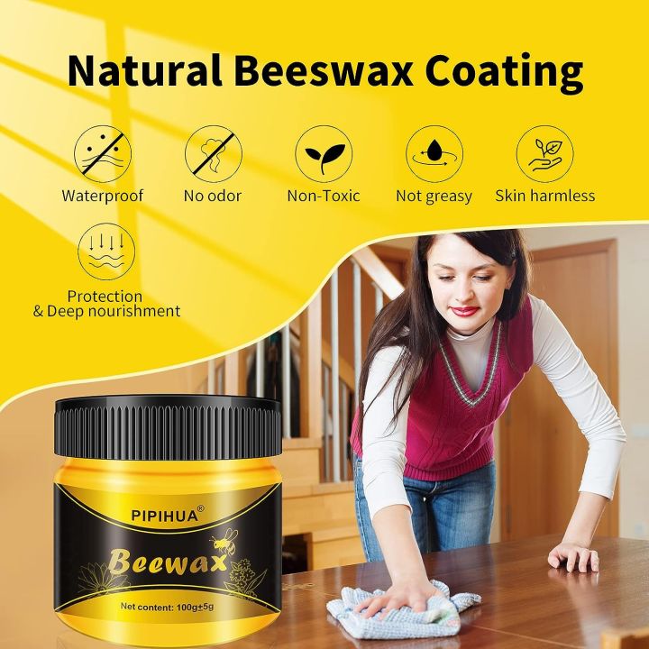 Beeswax Furniture Polish, Wood Seasoning Beeswax for Furniture Waterproof & Repair Wood Wax for Floors Cabinets to Protect & Care