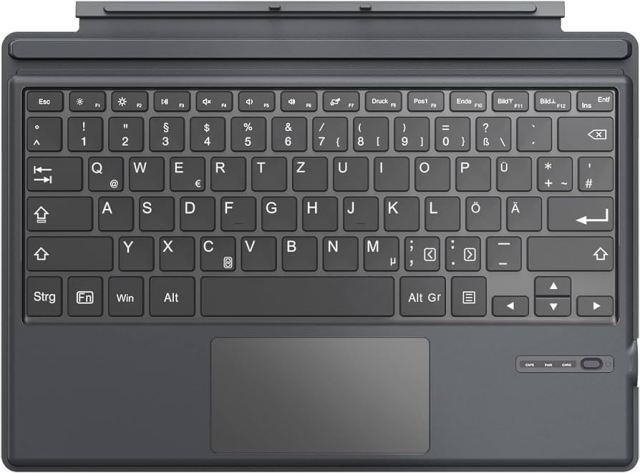MoKo Touchpad Keyboard for Microsoft Surface Pro 7 Plus/Pro 7/Pro 6/Pro 5/Pro 4/Pro 3, QWERTZ Layout Wireless Type Cover Keyboard with Built-in Rechargeable Battery Bluetooth Keyboard, Black