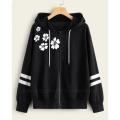 Flower Printed Fleece Zipper Jacket for Girls and Women, Trendy, Comfortable, Durable, and Soft Fabric for Casual Wear. 