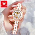 OLEVS Luxury Automatic Jam Tangan Perempuan Original Waterproof Swiss Imported Mechanical Movement Korea Style Cantik Gila Ceramic Strap Delicate Butterfly Dial. 