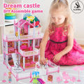 Cottage Girl DIY Assembled Game 201 Pieces 3-Storey 8 Rooms Huge Big Doll House Villa Children's Family DIY Accessories Assembly Dream Castle Toy Girl Gift - Sieze Approx. 20 Inchs. 