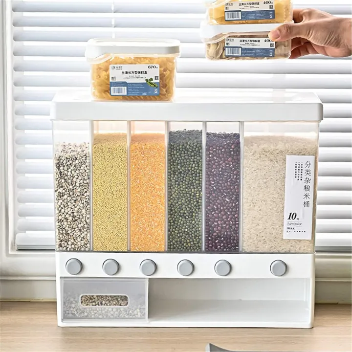 Rack For Rice 10L Wall Mounted Separate Rice Bucket, Cereal Dispenser Moisture Proof ...