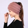 【HOT】 New Women Autumn Winter Ponytail Beanie Hat Solid Color Lady Stretch Knitted Crochet Beanies Hat Cap For Women. 