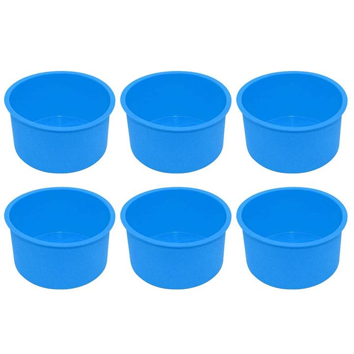 Silicone Mini Cake Molds 4 Inch Round Baking Pan Non Stick Silicone Baking Mold Bakeware Pan Reusable Blue Set of 6