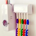 Tooth Paste Dispenser And 5 Piece Tooth Brush Holder Multicolor - 2 in 1 Toothpaste Dispenser. 