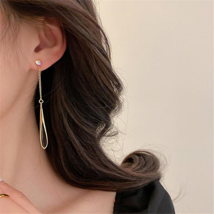 Enamel Water drop earrings Unique Water drop Luxury Chain tassel pendant earrings Chain tassel Black Ear piercing jewelry for Party Wedding Casual Gift Trendy accessories