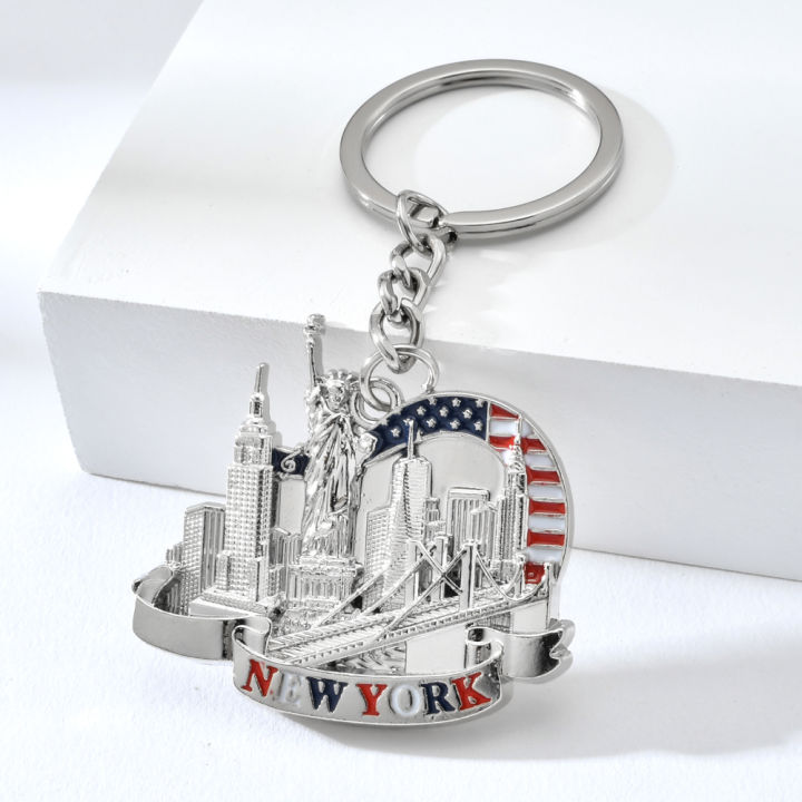 【VA VA VOOM】New York Liberty Statue Keychains For Men San Francisco Golden Bridge Key Chain Empire State Building American Keyring