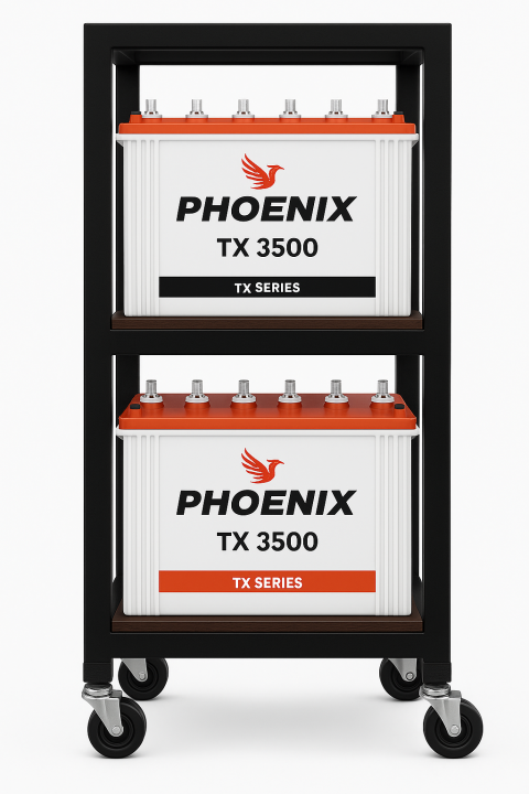 Heavy Duty TX 3500 Tubular Battery Stand with Wheels – Metal Rack for 4 Batteries | Inverter & UPS Compatible