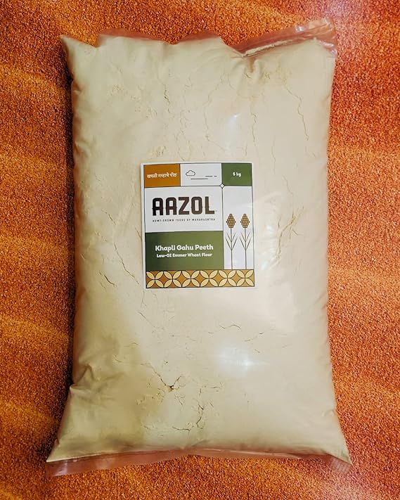 Aazol Low Gluten Khapli Aata: Emmer Wheat Flour - 1kg | Low Glycemic-index | Keeps Blood Sugar in Control | Good for Gluten Intolerance | Digestion Friendly