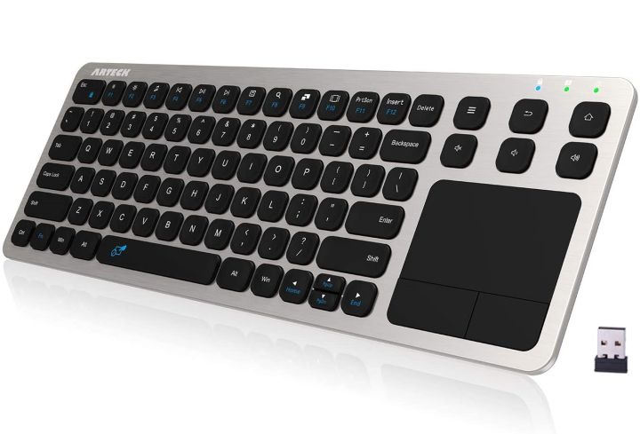 Arteck 2.4G Wireless Touch Keyboard with Easy Media Control and Built-In Touchpad Mouse, Solid Stainless Ultra Compact Full Size Keyboard for TV-Connected Computer, Smart TV, HTPC - Imported from UK