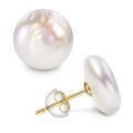 Women Big Baroque Button Pearl Earrings Freshwater Cultured Biwa Coin Pearls 925 Sterling Silver Mounts Stud Earrings Jewelry. 