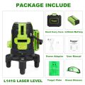 Laser Leveler Green Beam Multi-Line Huepar -Four Vertical and One Horizontal Lines with Down Plumb Dot -Alignment Self-leveling Cross Line Laser Tool -360° Rotating Base, Hard Carry Case Included L141G. 