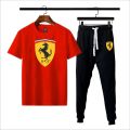 Ferrari printed Summer Printed Tracksuit For Men & Boys - Soft and Comfortable Fabric T Shirt & Trouser Printed Tracksuit. 