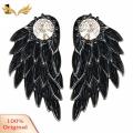 1 Pair Women Fashion Xmas Gift Angel Wings Rhinestone Inlaid Stud Earrings. 