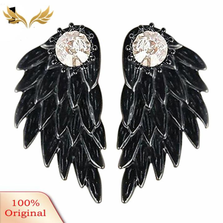 1 Pair Women Fashion Xmas Gift Angel Wings Rhinestone Inlaid Stud Earrings