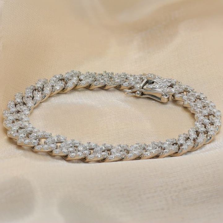 Iced Out VVS Moissanite Cuban Chain Bracelet 8mm White Gold Plated Silver925 Hiphop Cuban Chain Link Women Men Bracelet