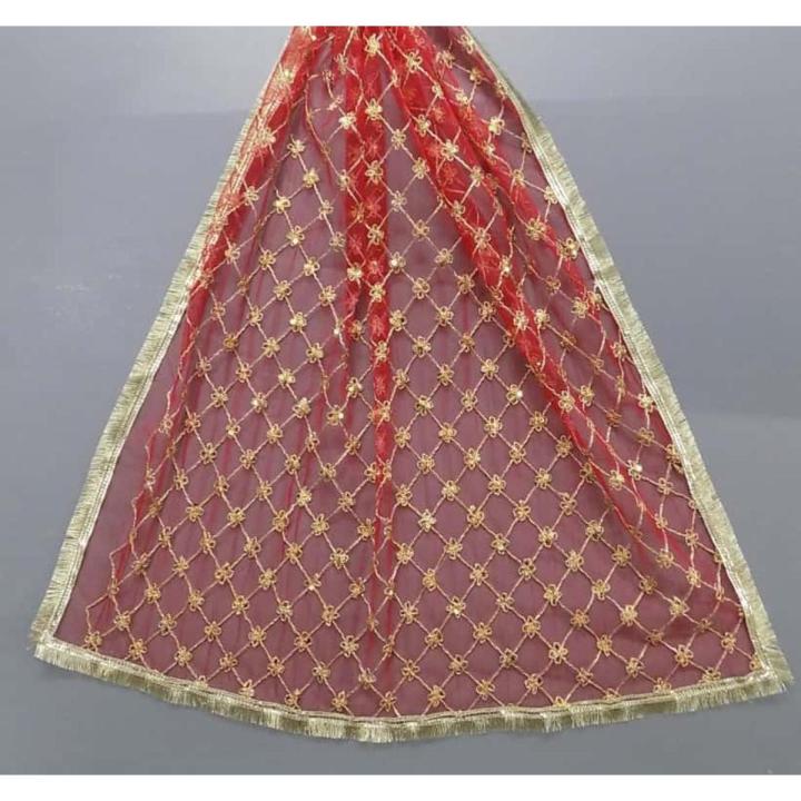 Beautiful Fancy Net Dupatta In Red Colour 72 x 31 Inches For Parties n Functions n Events For Girls n Ladies- Best Shop SubRung