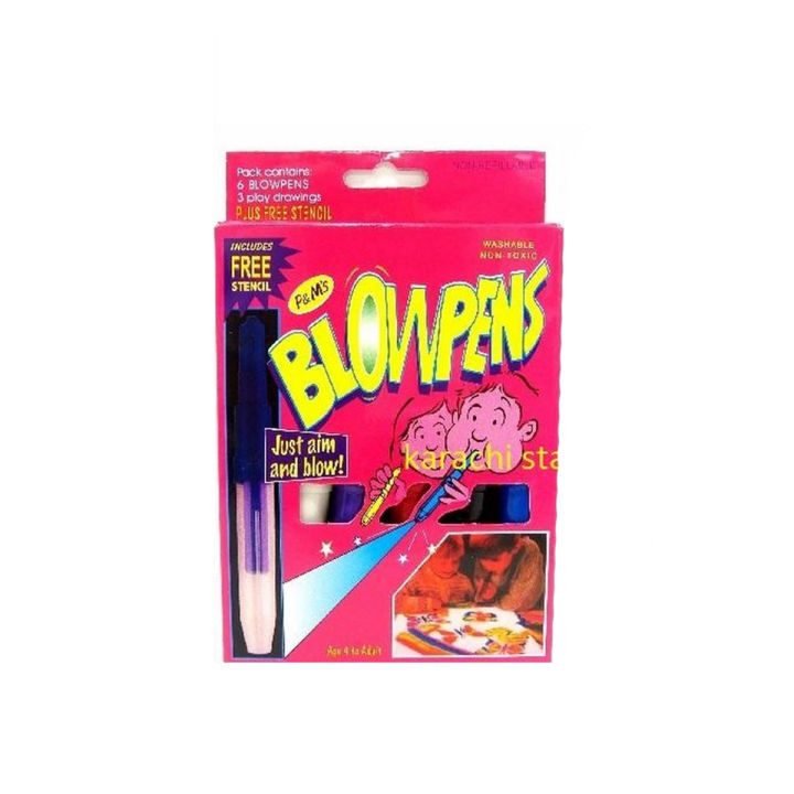 Pack Of 5 Non-Toxic Water Based Blow Pen Set With Stencils For Kids Diy Painting