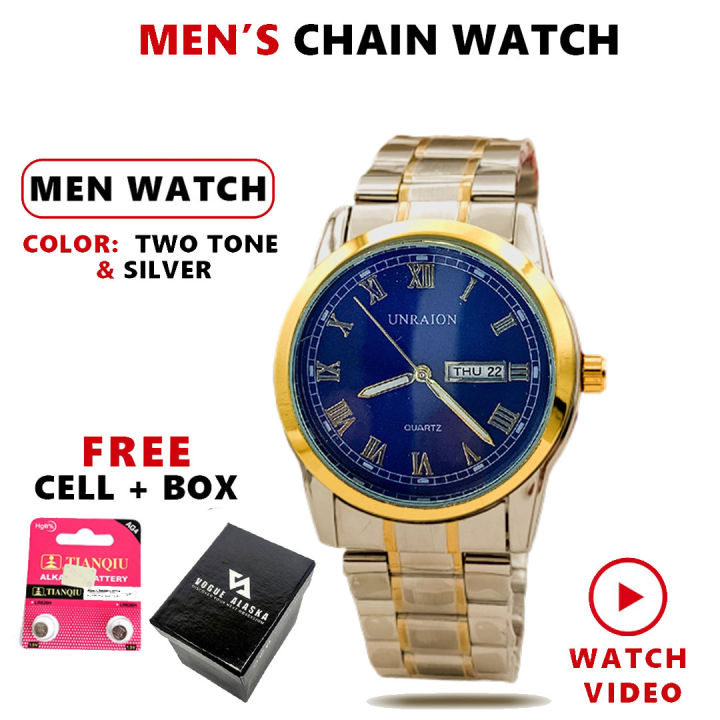UNRAION Quartz Classic Date Day Stainless Steel Stylish Wrist Watch for Men