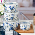 04 Pieces Ceramic Sealed Fresh Bowl Set With Plastic Lid - Multicolor. 