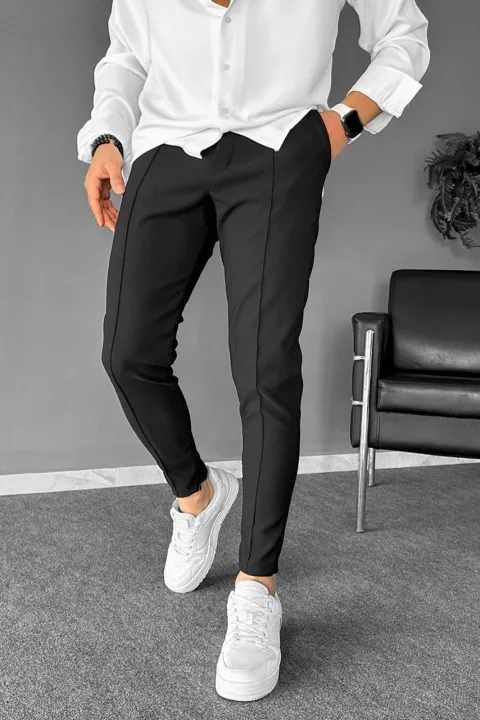 Turbo Fashion Smart Slim Fit Trouser in Black – Men’s Pique Fabric ...