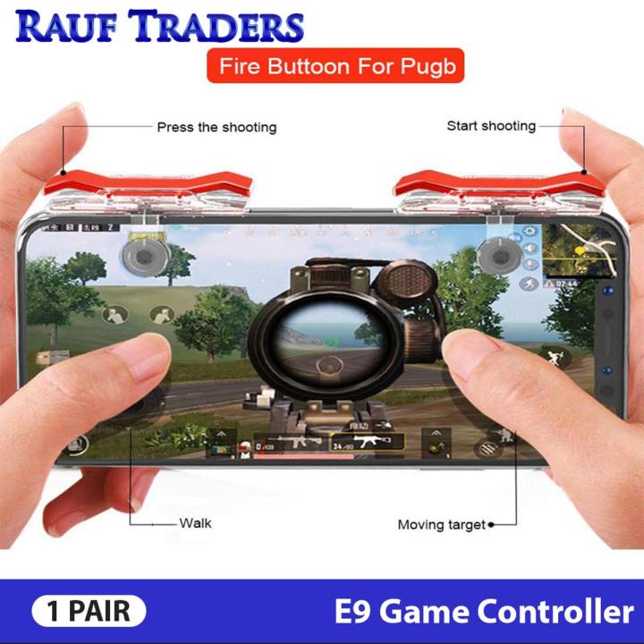 Rauf Traders 1 Pair E9 Mobile Game Controller – R1 L1 Trigger Fire Button & Joystick Grip for PUBG, Free Fire & COD