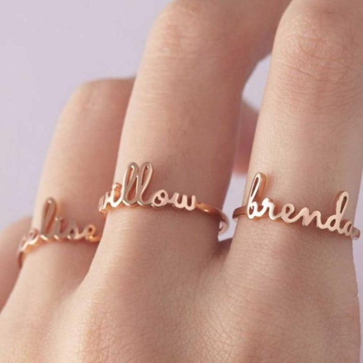 Customized Women's Personalized Name Ring Stainless Steel Adjustable Ring Gold Personalized Famous Brand Family Jewelry Gift