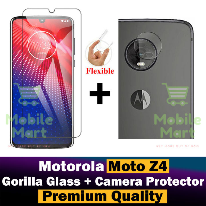 Motorola Moto Z4 Unbreakable Gorilla Flexible Nano Glass Premium High Quality Screen Protector + Camera Lens Protector Flexible Gorilla 9H Rear Camera Protector For Motorola Moto Z4