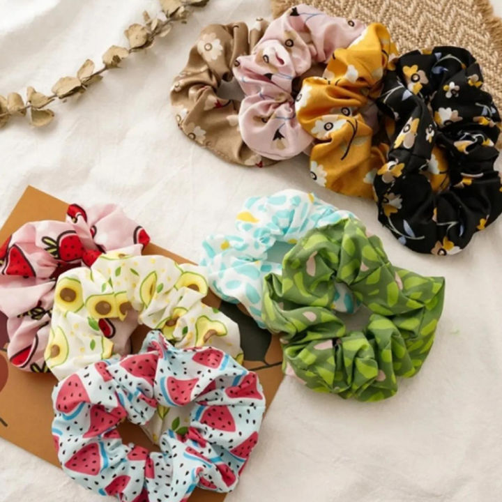 Scrunchies for Girls - High Quality Silk Hair Ties Pack of 5, Multicolor Printed