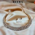 Crystals Chokar Set with Stud Earrings - Double Layered Choker Necklace - Beeba. 