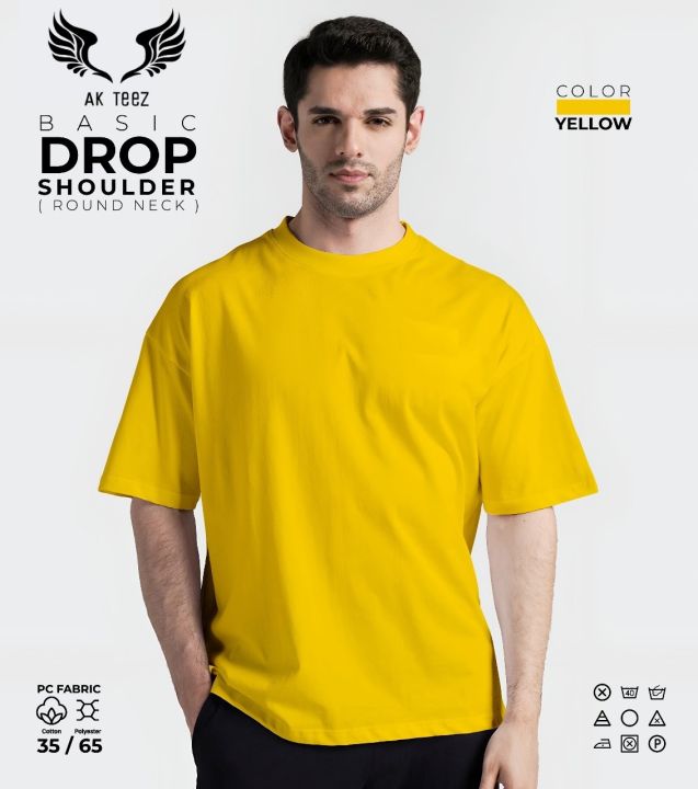 AK Teez Plain basic Oversize Drop Shoulder Yellow T-shirt