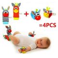 4 Pcs Baby Rattle Animal Socks Wrist Strap + Baby Socks Foot Finder Educational Hand bells Cute Giraffe Cartoon Baby Toy. 
