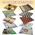 Gamie 10 in 1 Board Game Set, Travel-Friendly Family Board Game Set with Backgammon, Chinese Checkers, Snakes and Ladders, Game of The Goose, Sorry, Draught, Racing, Chess and More. 