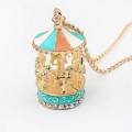 Sweet Enamel Carousel Merry Go Round Horse Charm Pendant Sweater Chain Necklace. 