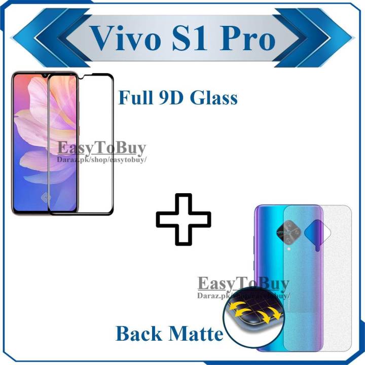 Vivo S1 Pro Full Black 9D|5D|6D|10D|11D|21D Tempered Glass Edge to Edge Full Glue Screen Protector + Back Matte Protector Soft Skin Sheet Soft Film Protector For Vivo S1 Pro