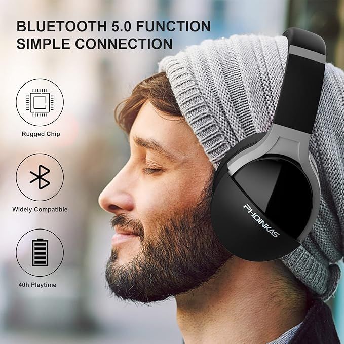 PHOINIKAS Q7 Bluetooth Gaming Headset For Laptop and  PC, Wired PS5, , Wireless Gaming Headset with Stereo Sound, ,PS4, Xbox One, with Detachable Noise Canceling Mic, With 6 Months Warranty