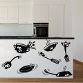 size- 2 x  1 feet - Cabinet Kitchen Tools pots pans style self adhesive wall stickers vinyl, decal, mural for kitchens, restaurants, office, cafe, food, home decoration decor lovers- Black color- Lucky Garnet. 
