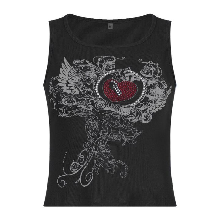 2022 Tops Women Harajuku Dark Academia Gothic Sleeveless Tank Grunge Graphic Aesthetic Print Crop Top Summer Y2K Vintage Clothes