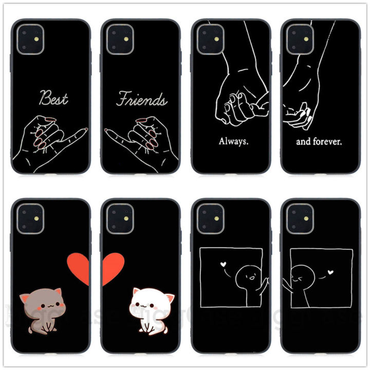 Girls Bff Best Friends Forever Black Soft Phone Cases Cover For iPhone 14 11 12 13 15 PRO X S MAX XR 7 8Plus Cute Couple Capinha