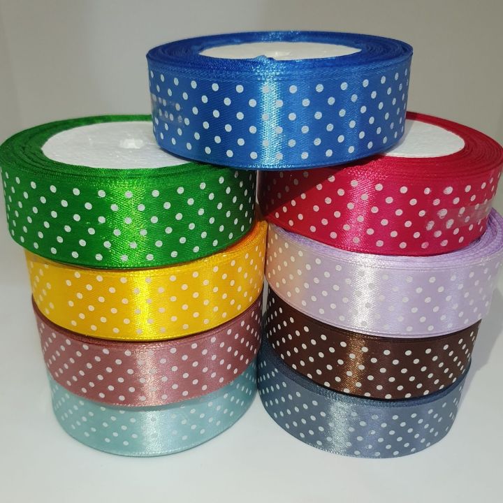 One Inch Ribbon Varigated Polka Dot Ribbon One Inch Width/ 25 yards Ribbon Roll/ Colorful Ribbon ...