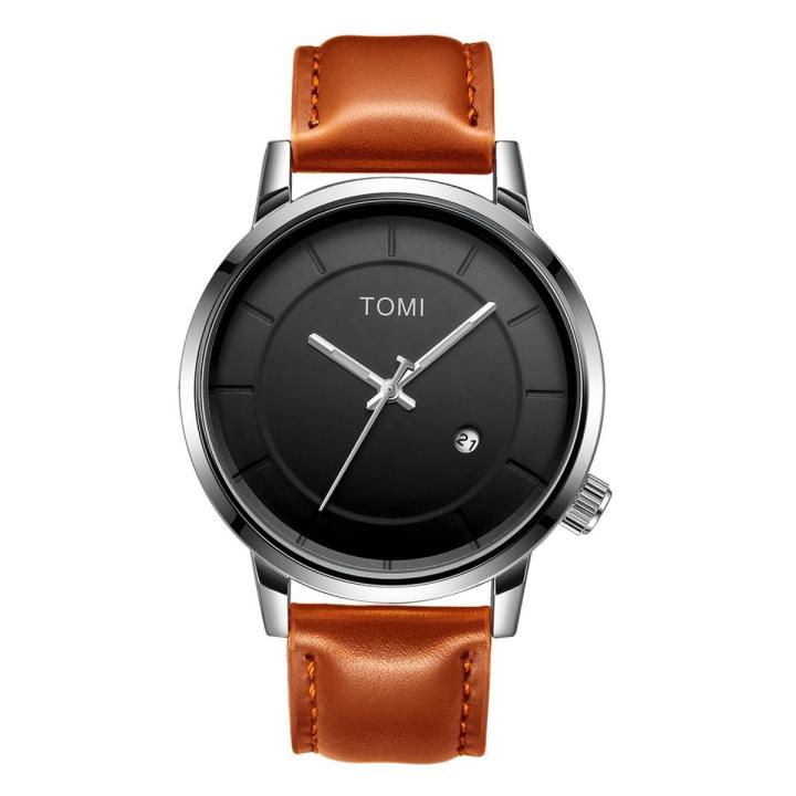 TOMI T101 Casual Fashion Date Quartz Watch For Men Leather Strap Round Dial