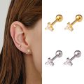1Pc Stainless Steel Thick Rod Piercing Jewelry Simple Zircon Ear Bone Studs Fashion Screw Ball Ear Studs. 