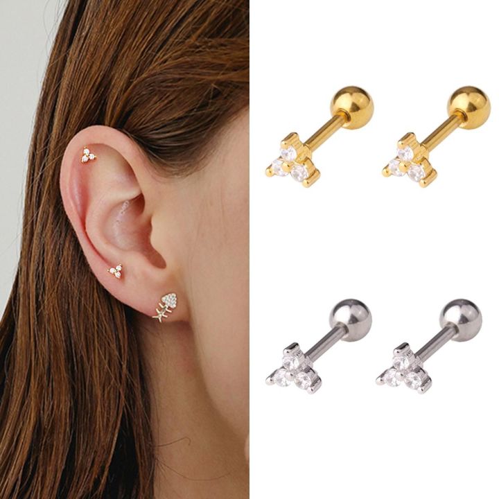 1Pc Stainless Steel Thick Rod Piercing Jewelry Simple Zircon Ear Bone Studs Fashion Screw Ball Ear Studs