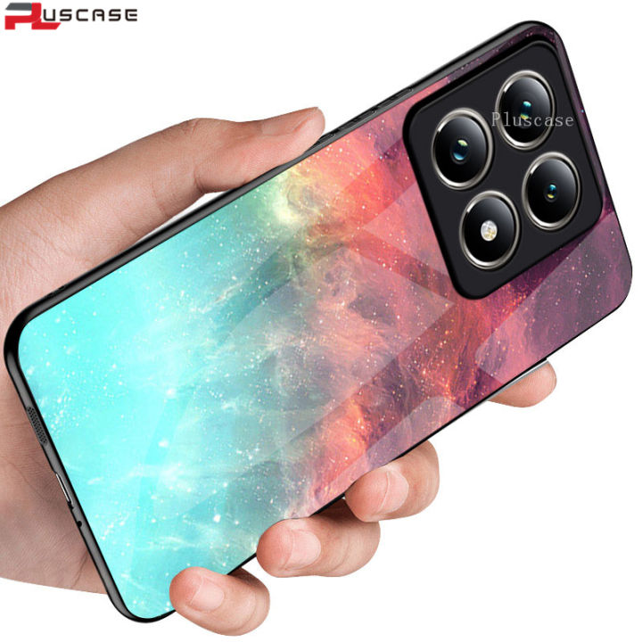 PlusCase for Xiaomi 14T / 14T Pro Case Glass Nebula Pattern Hard Shockproof Phone Back Cover
