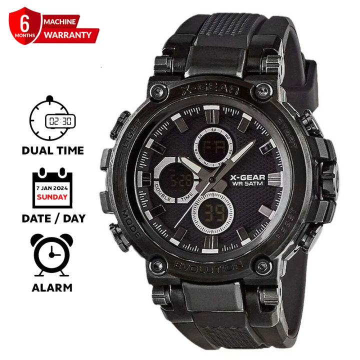 X-Gear%203897%20Dual%20Time%20Fashion%20Sports%20Watch%20Stainless%20Steel%20Multifunctional%20Dial%20Water%20Resistant%20Watch%20for%20Men%20Rubber%20Straps%20Sports%20Watch%20-%20Image%204