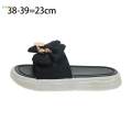 Flat Slippers Bow Tie Shoes Slip on Sandals for Streets Traveling Bathroom 38 39 Black. 