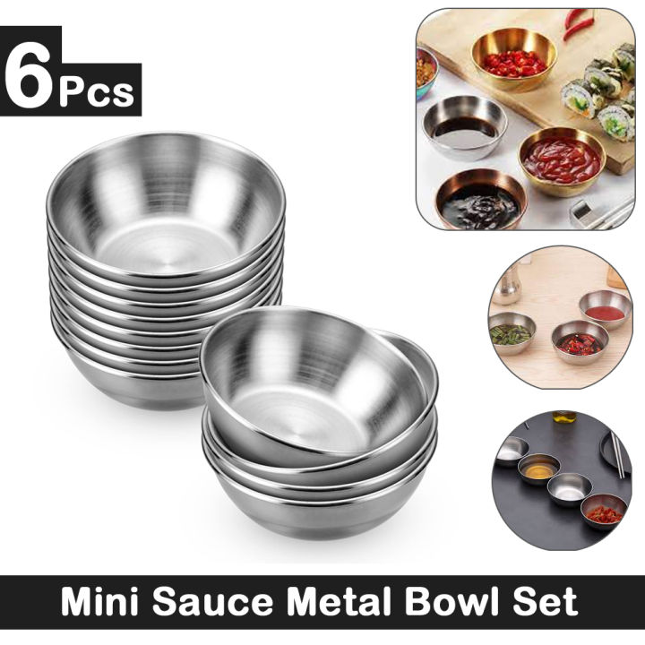 6 Pcs Set - Sauce Bowl Set Mini Metal Small Bowls - Dipping Serving Steel Round Souce Cups - Size 7.5 cm - Kitchen Utensils Baking Tools Gadgets and Accessories